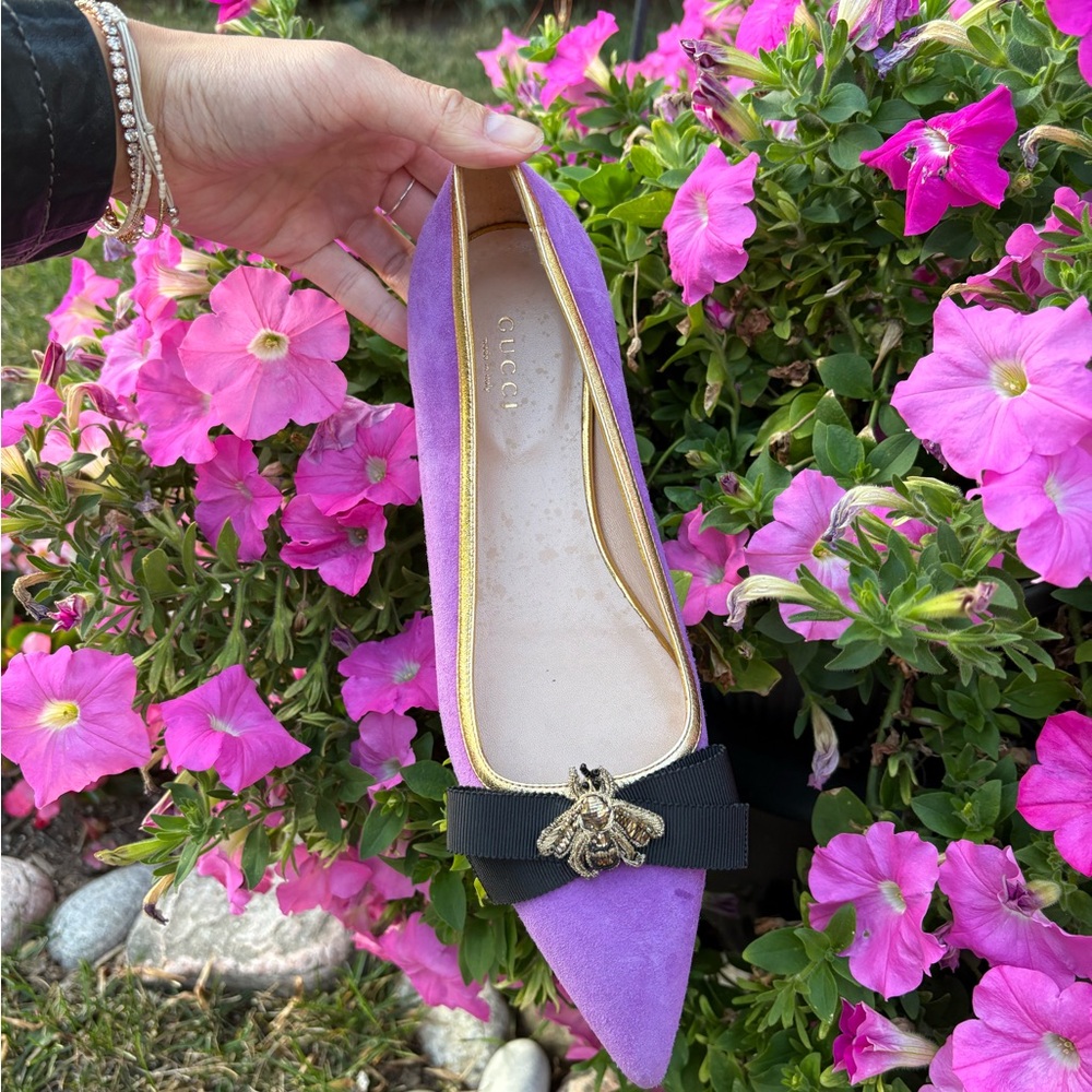 Gucci Suede Flats with Signature Bee Detail